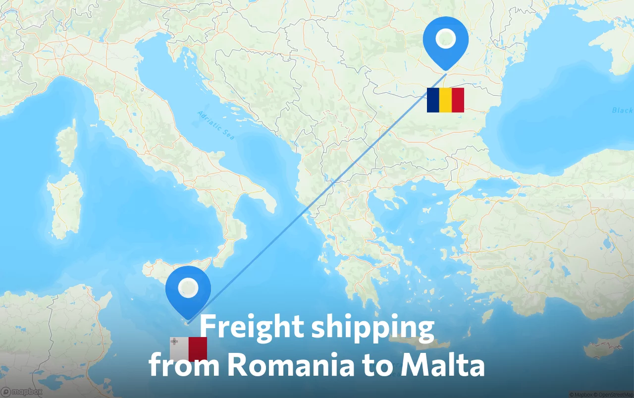 Shipping route from Romania to Malta