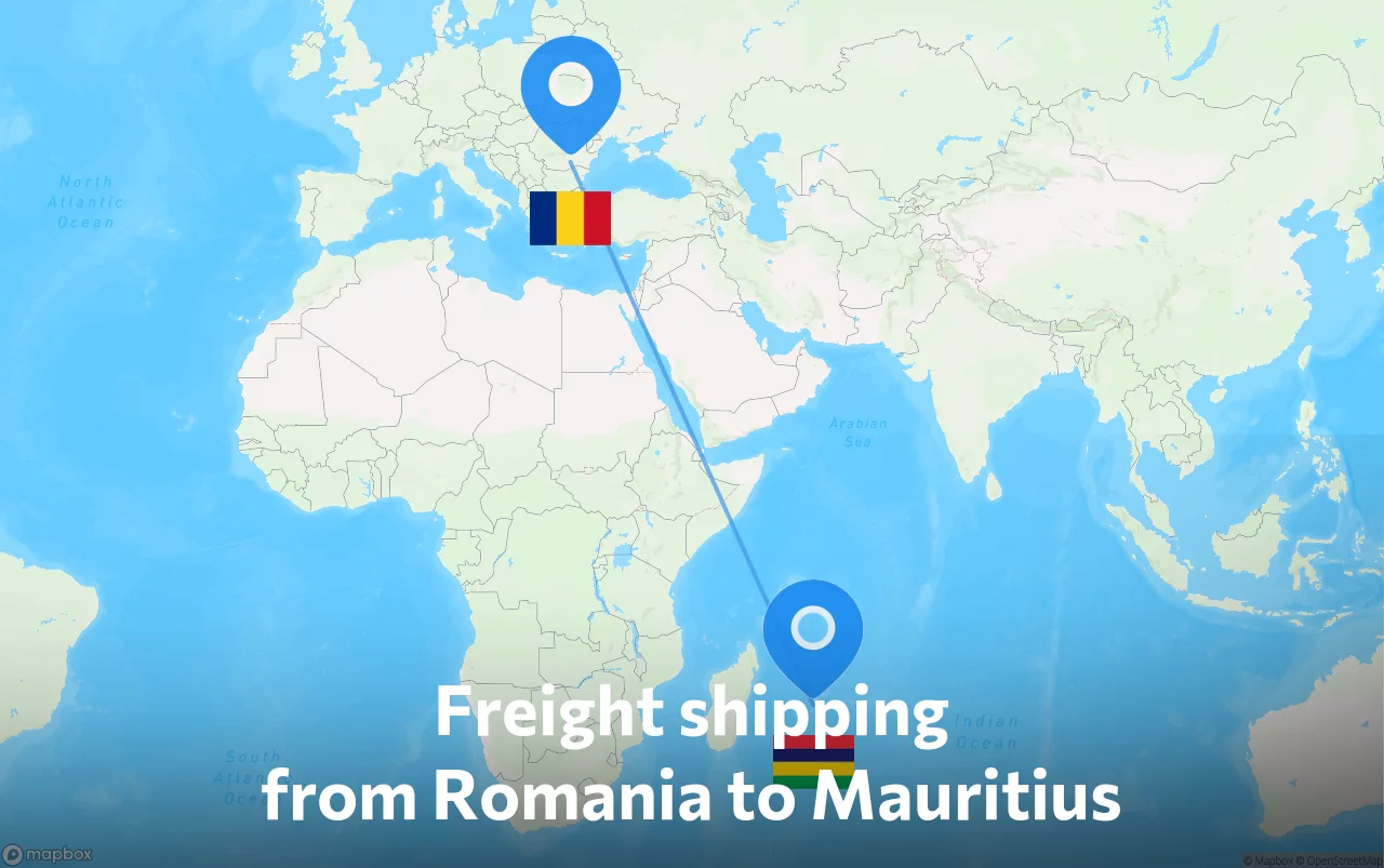 Shipping route from Romania to Mauritius