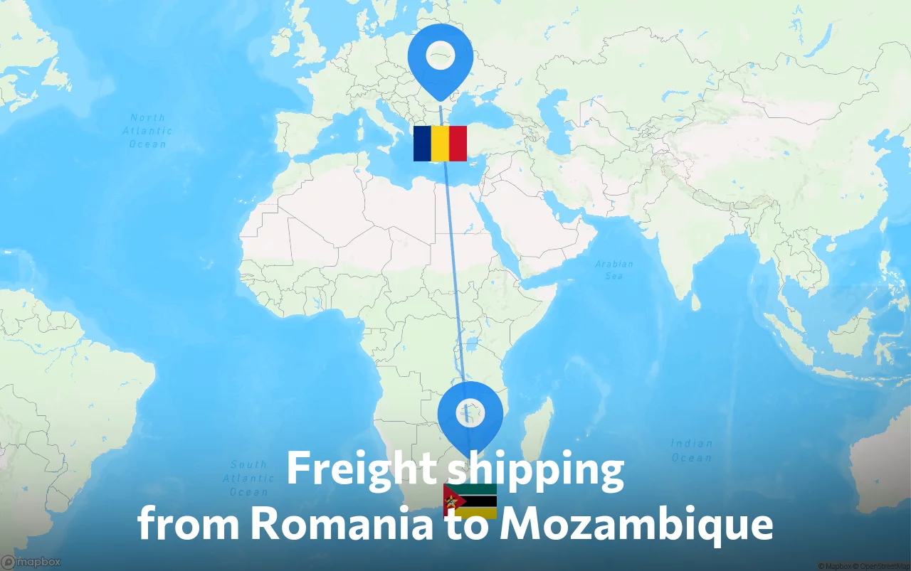 Shipping route from Romania to Mozambique