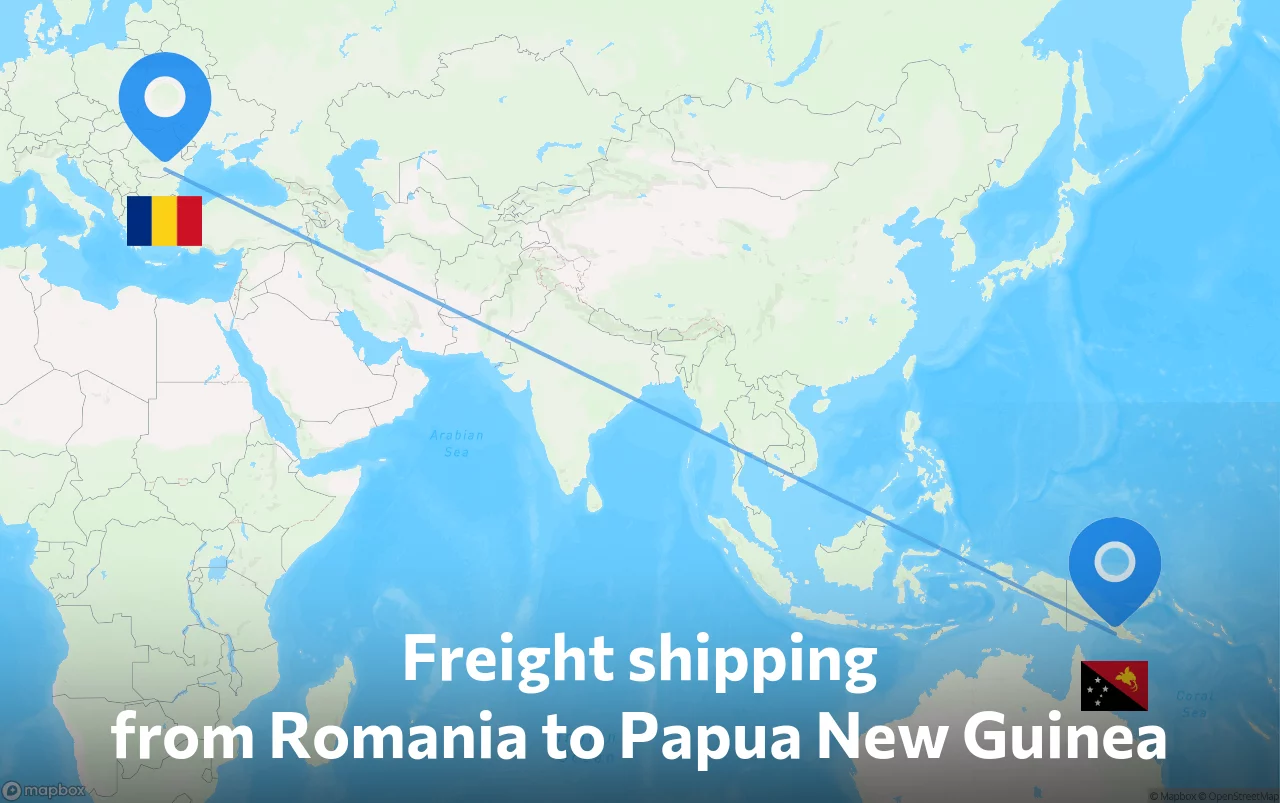 Shipping route from Romania to Papua New Guinea