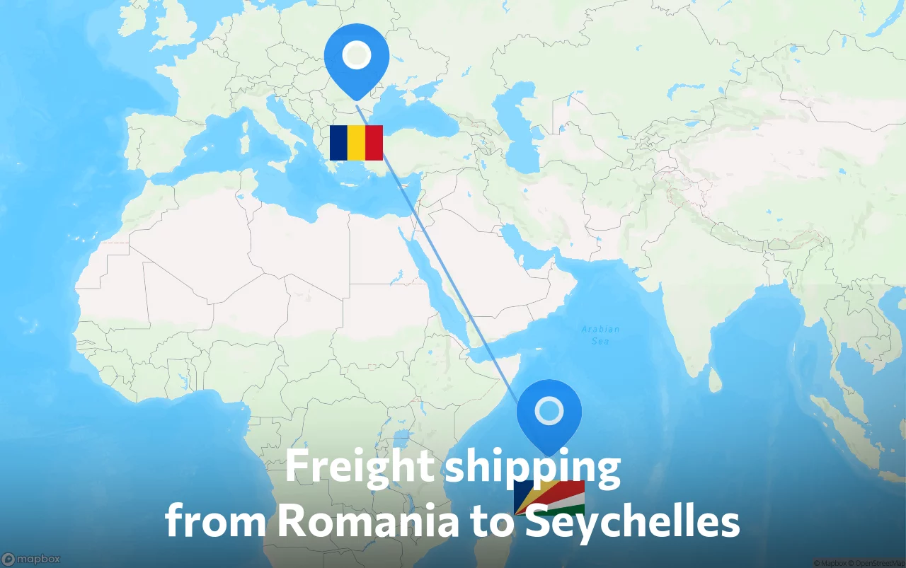 Shipping route from Romania to Seychelles