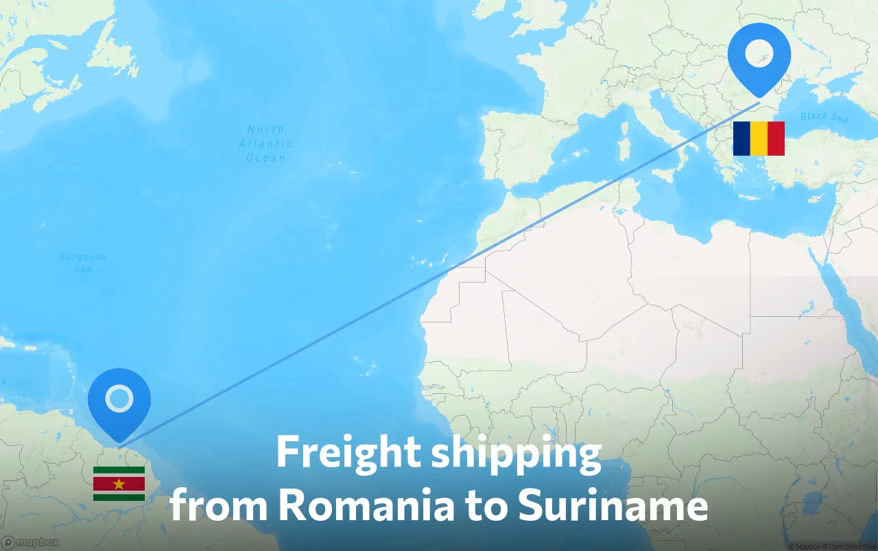 Shipping route from Romania to Suriname