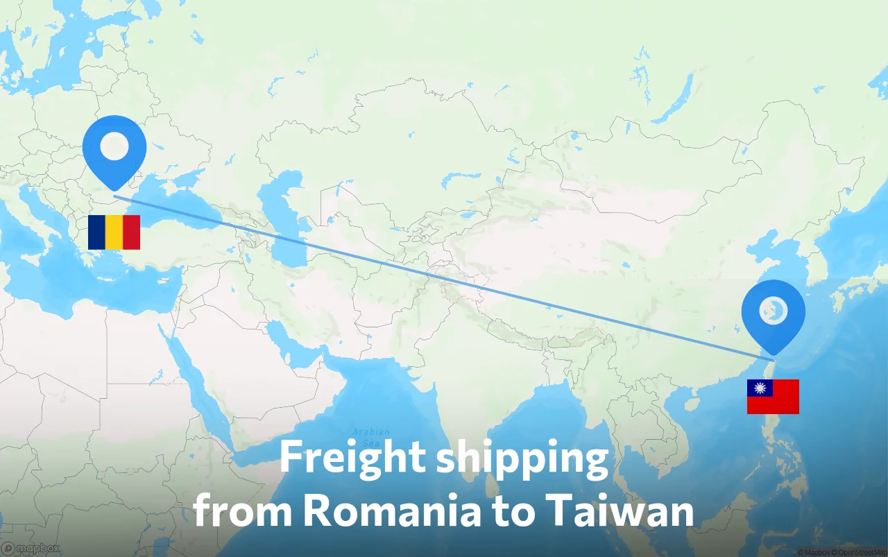 Shipping route from Romania to Taiwan