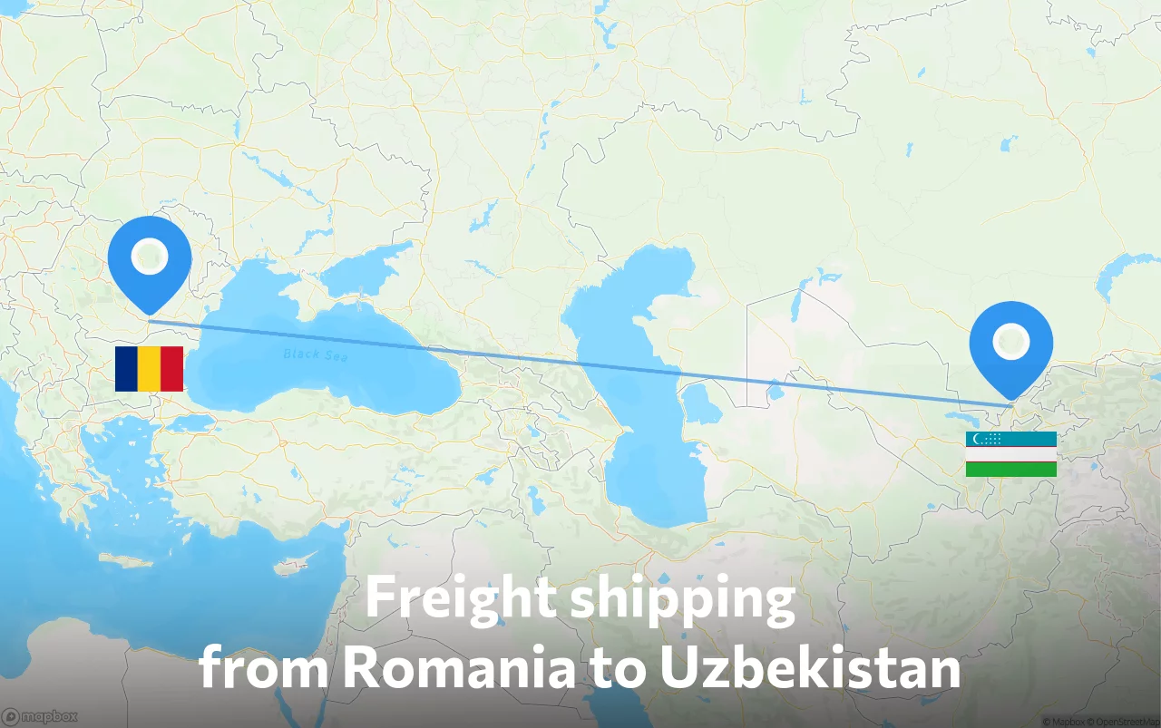 Shipping route from Romania to Uzbekistan
