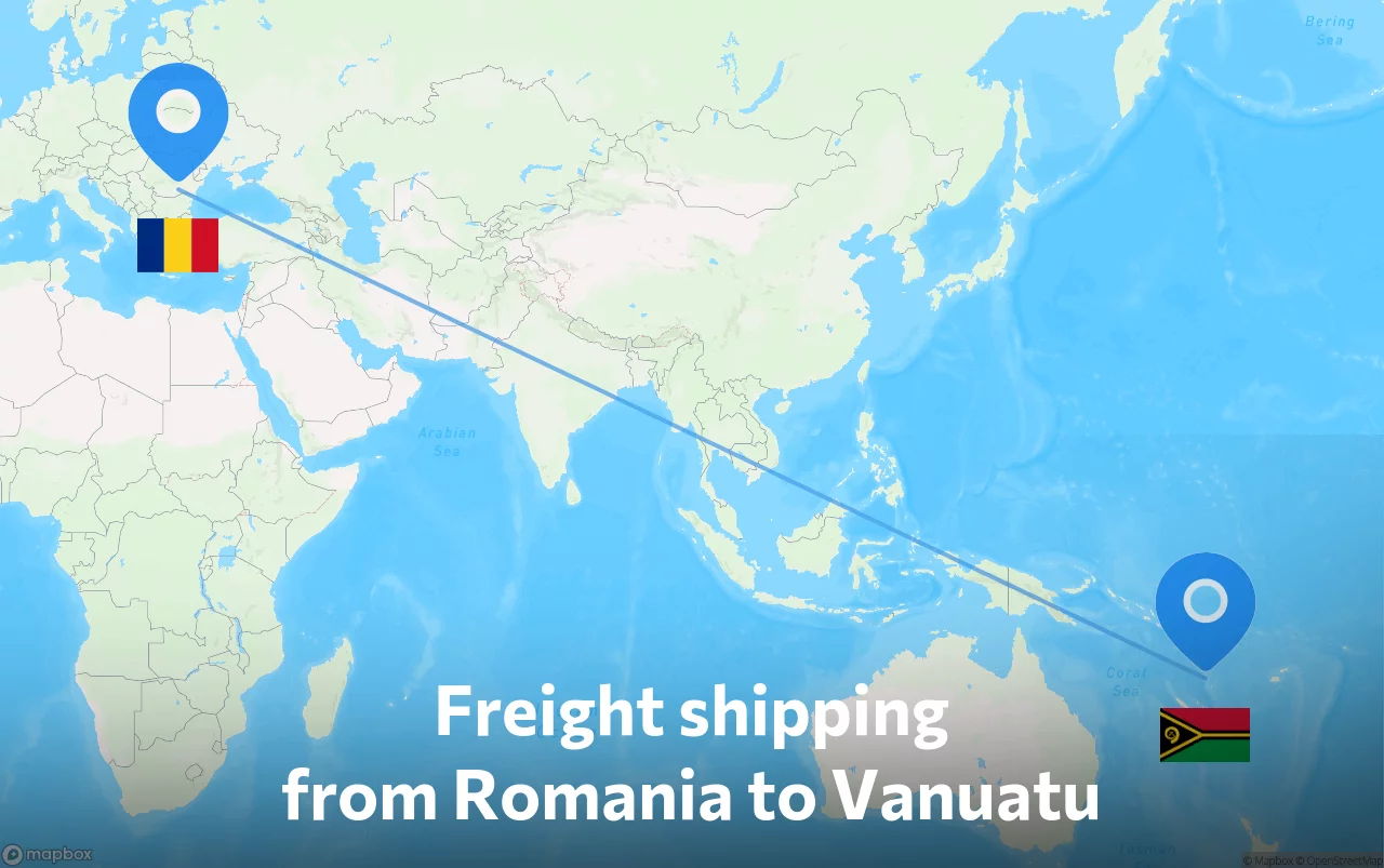 Shipping route from Romania to Vanuatu