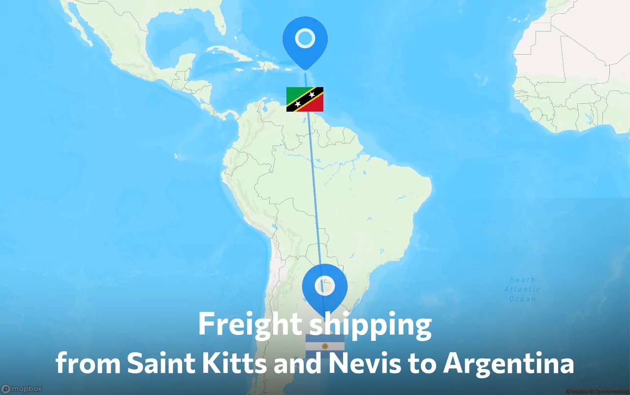 Shipping route from Saint Kitts and Nevis to Argentina