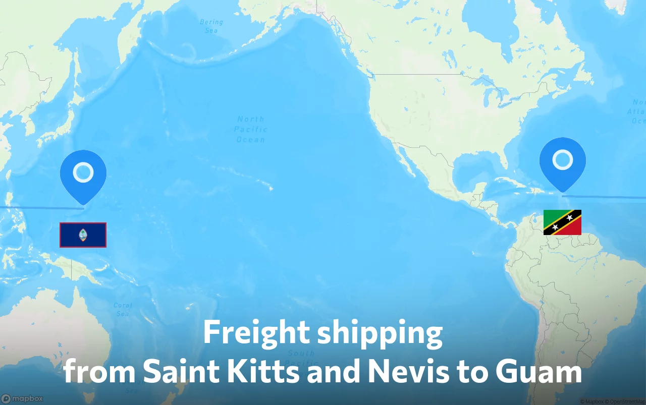 Shipping route from Saint Kitts and Nevis to Guam