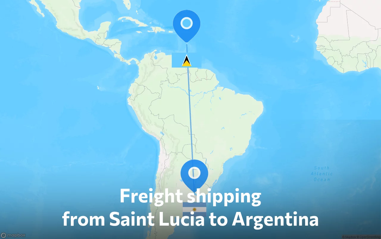 Shipping route from Saint Lucia to Argentina