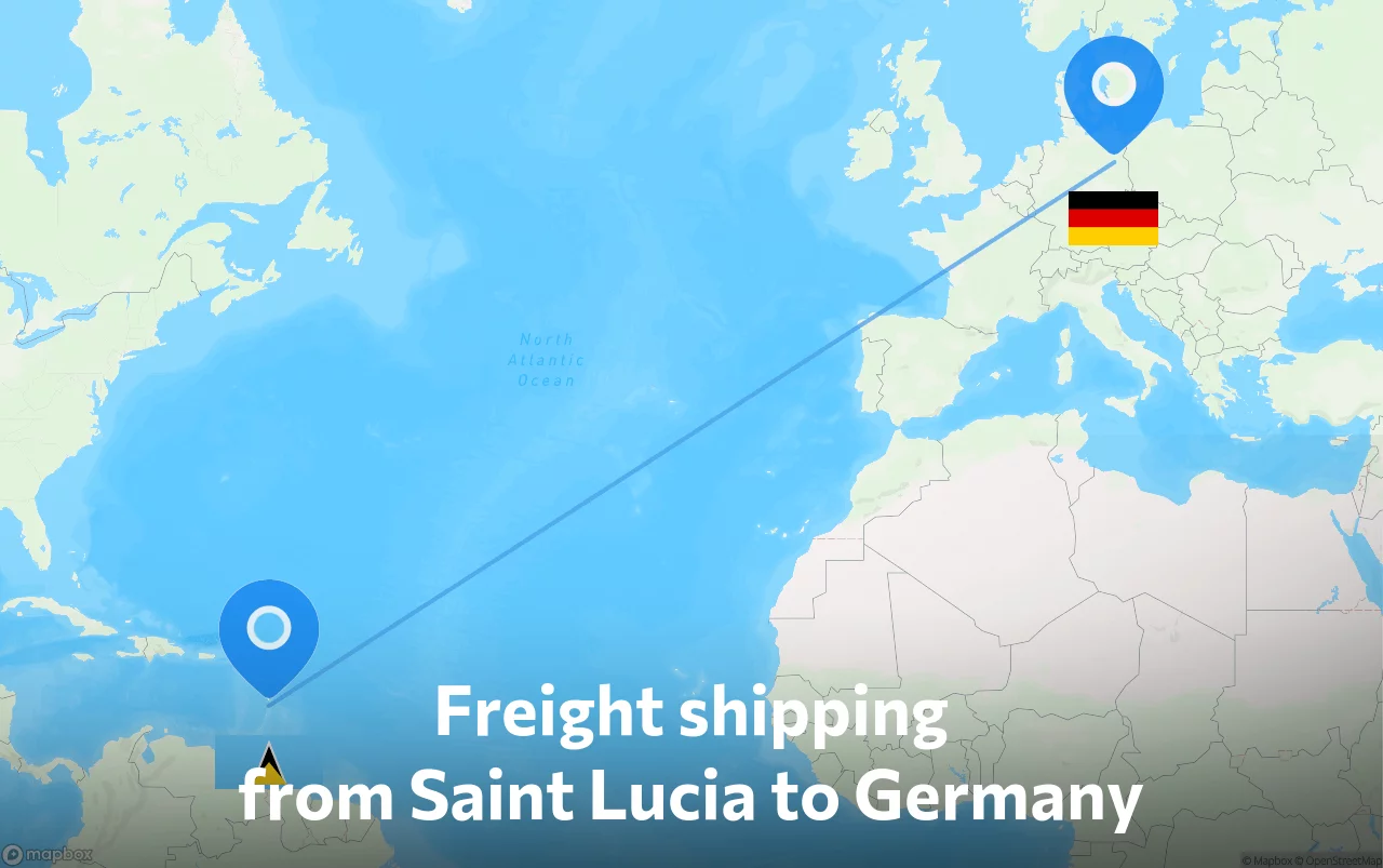 Shipping route from Saint Lucia to Germany