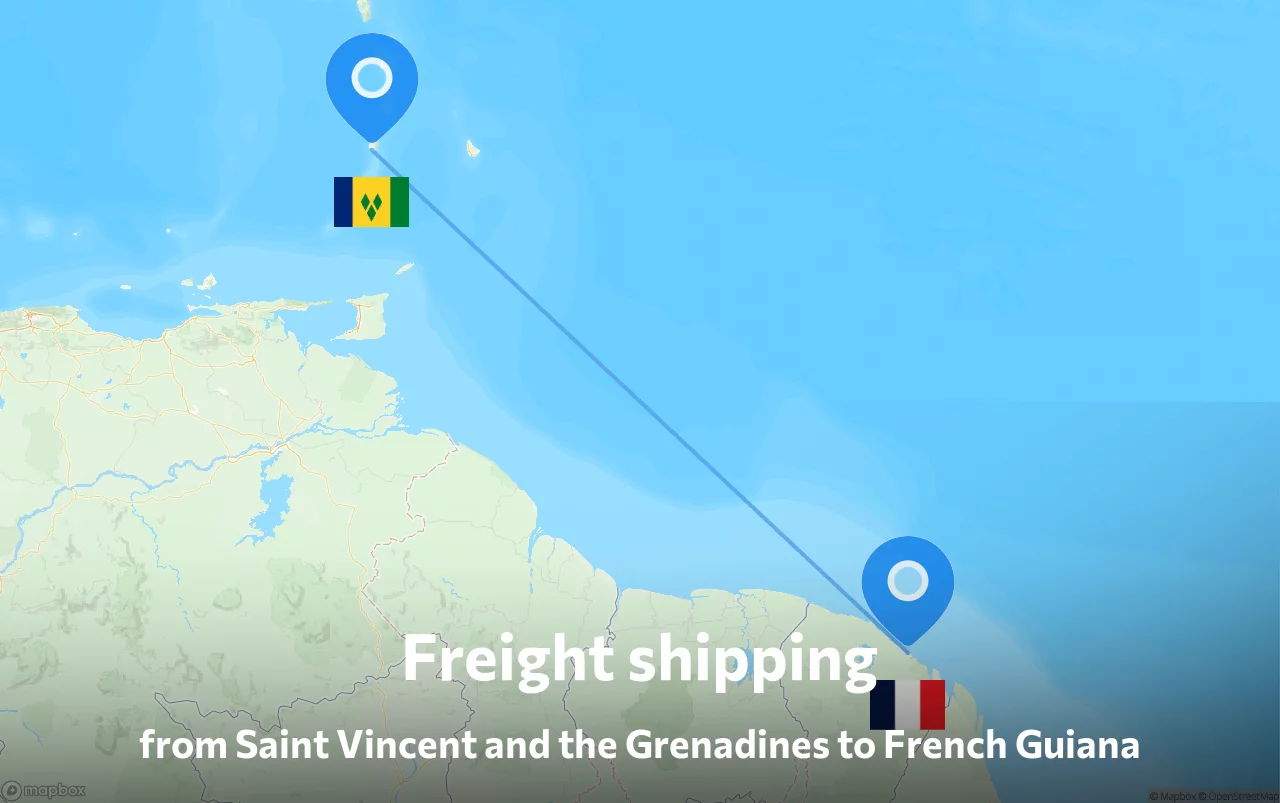 Shipping route from Saint Vincent and the Grenadines to French Guiana