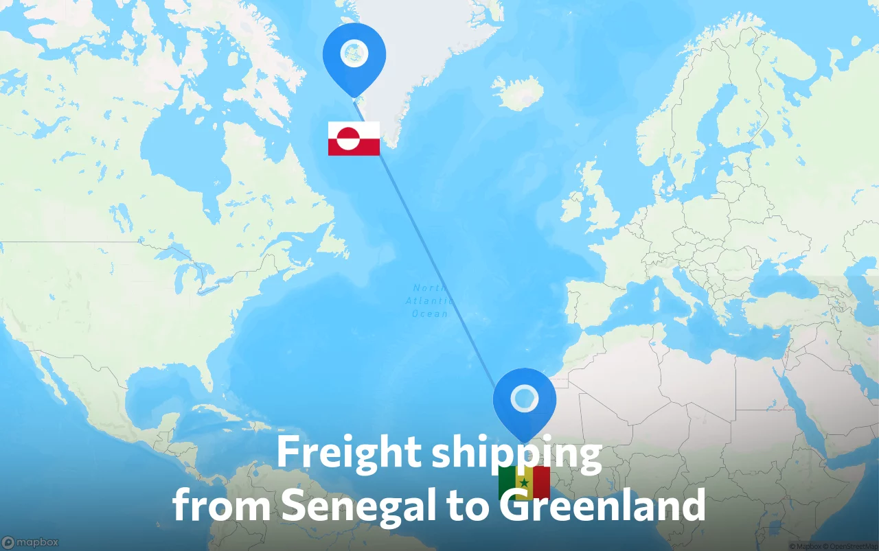 Shipping route from Senegal to Greenland