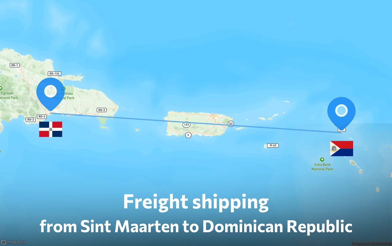 Shipping route from Sint Maarten to Dominican Republic