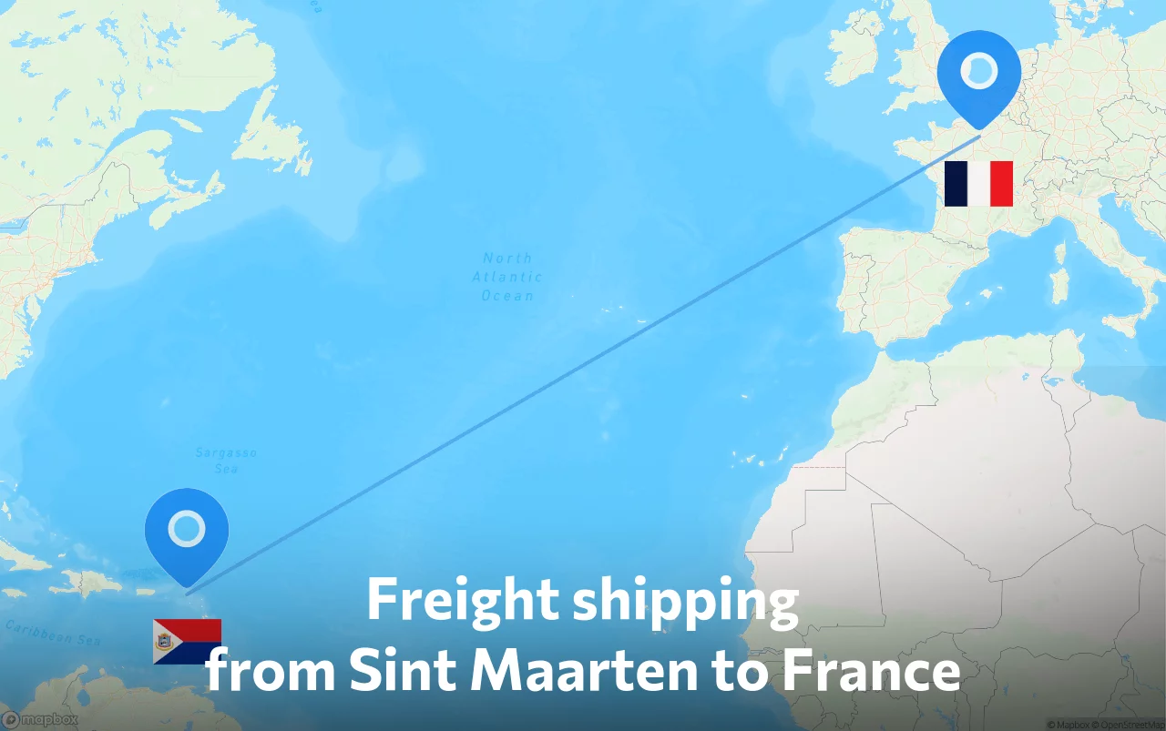 Shipping route from Sint Maarten to France