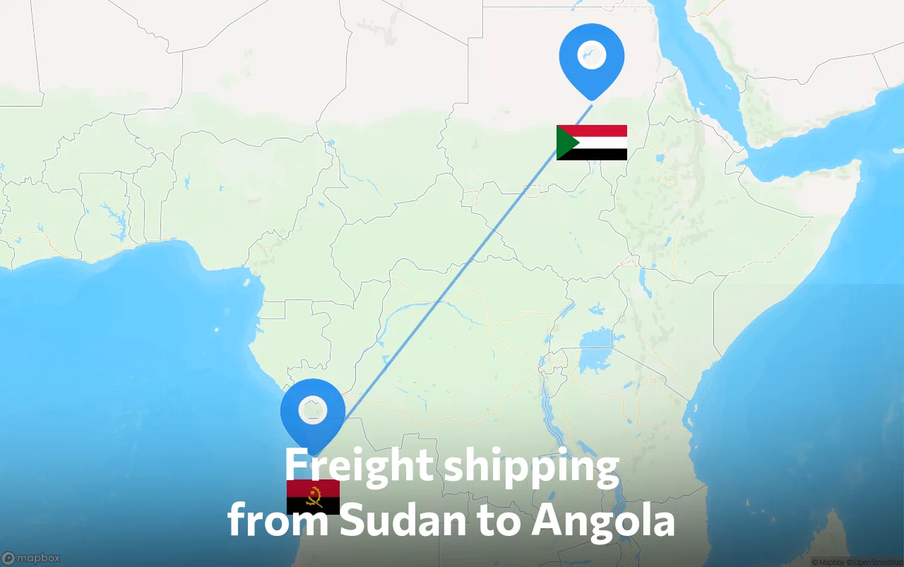 Shipping route from Sudan to Angola