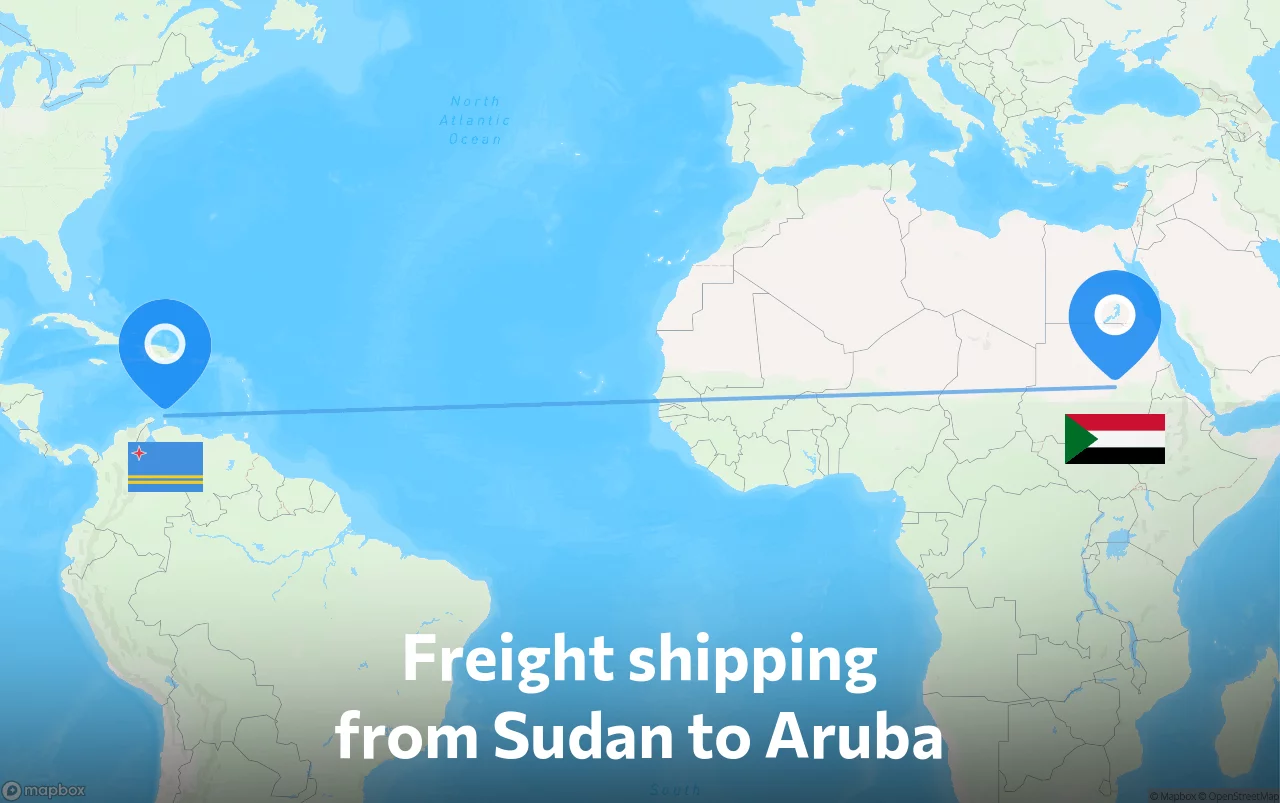 Shipping route from Sudan to Aruba