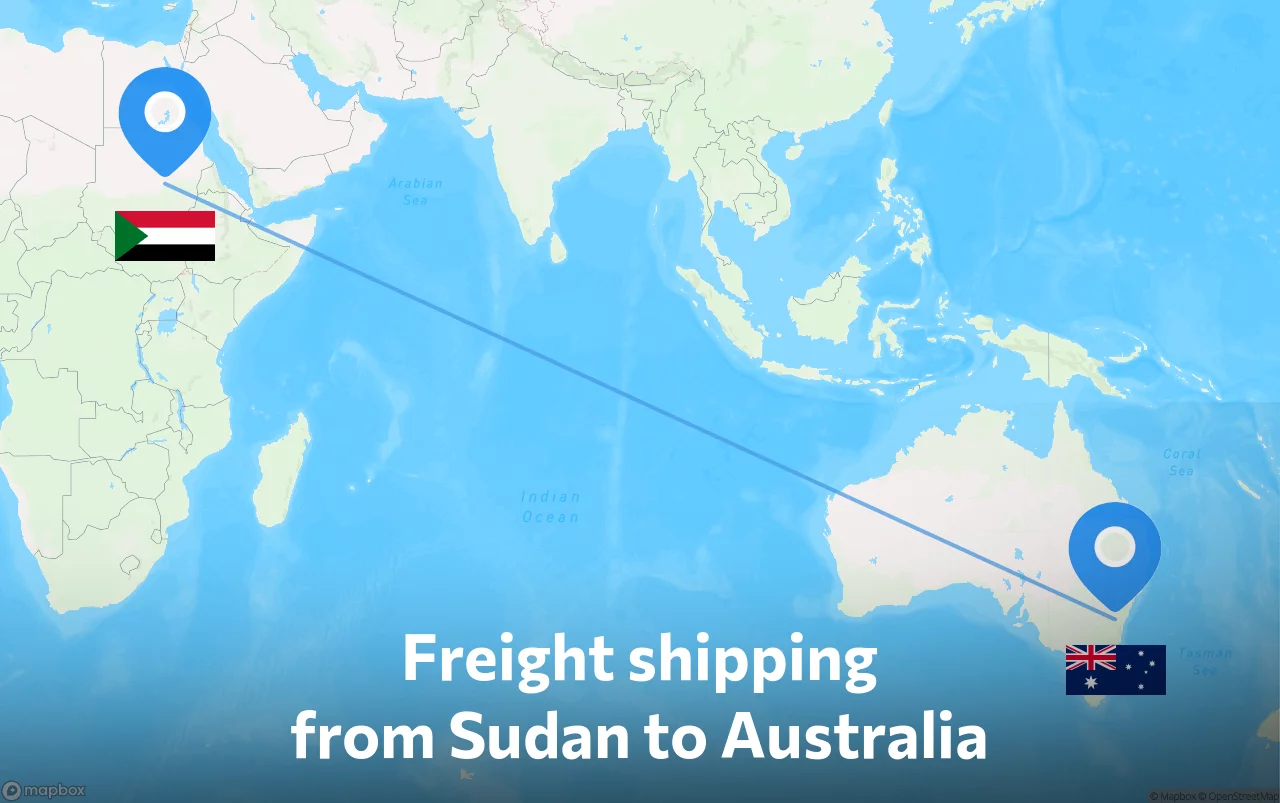 Shipping route from Sudan to Australia