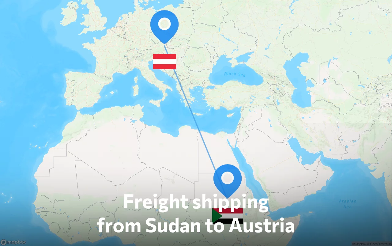 Shipping route from Sudan to Austria
