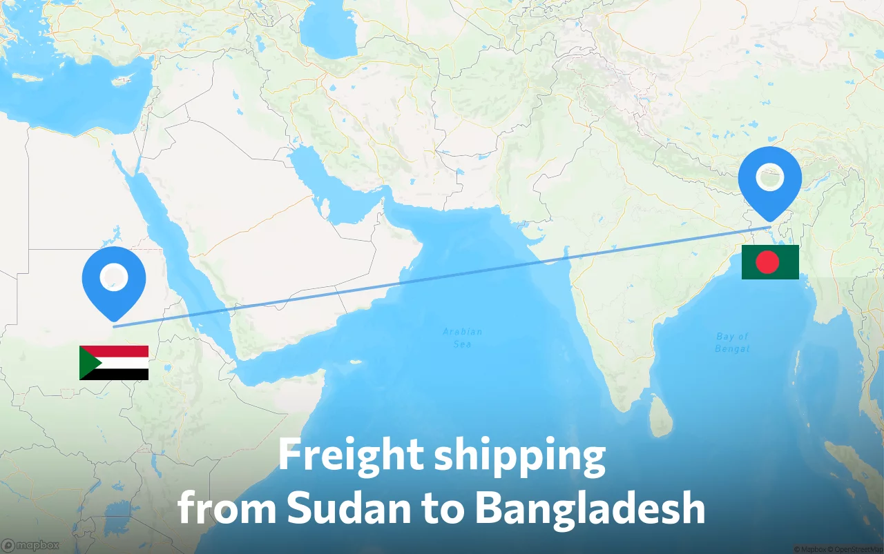 Shipping route from Sudan to Bangladesh