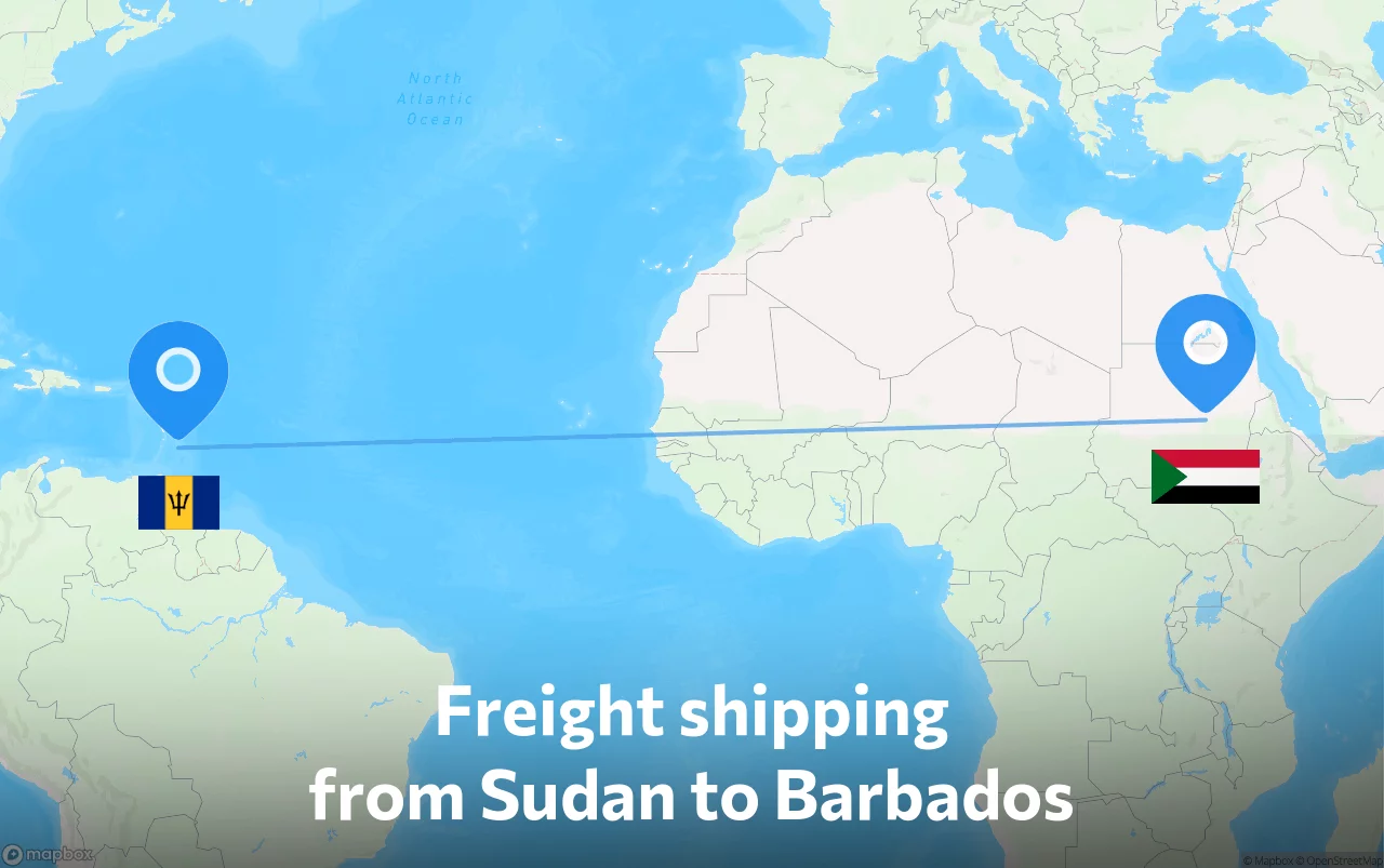 Shipping route from Sudan to Barbados