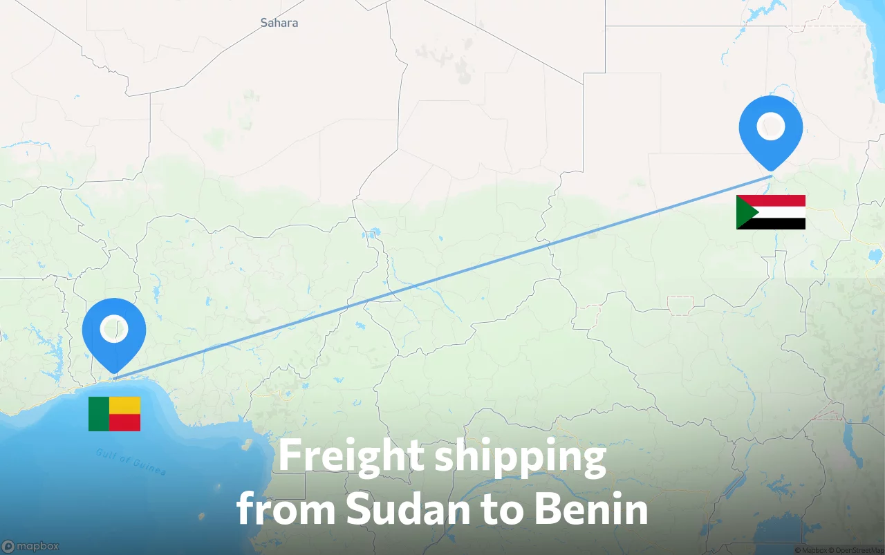 Shipping route from Sudan to Benin