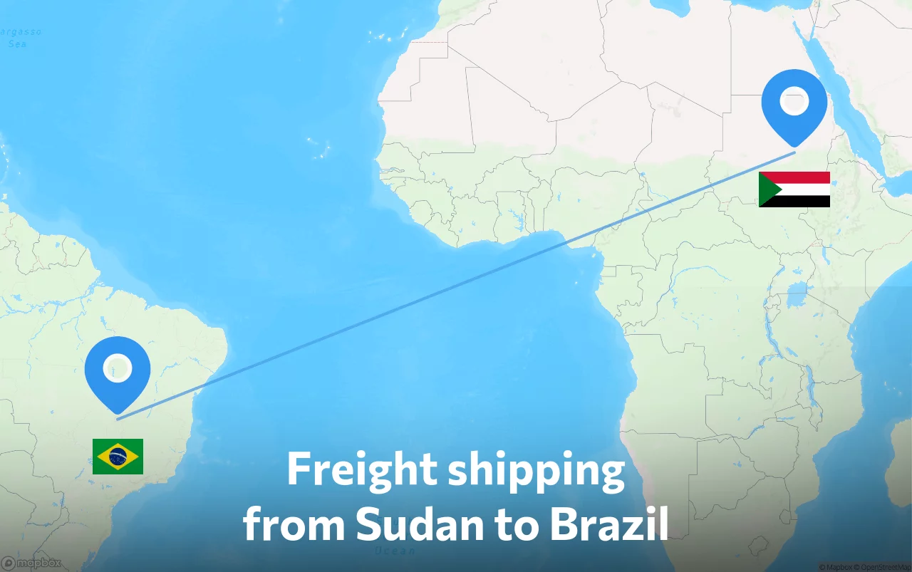 Shipping route from Sudan to Brazil