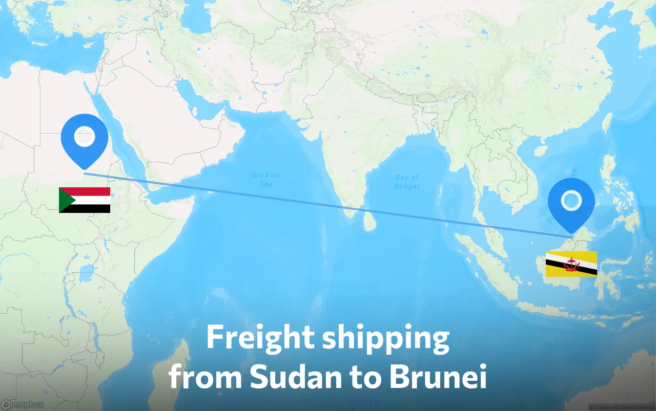 Shipping route from Sudan to Brunei