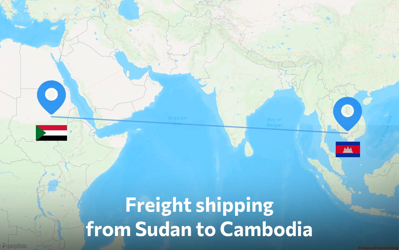 Shipping route from Sudan to Cambodia