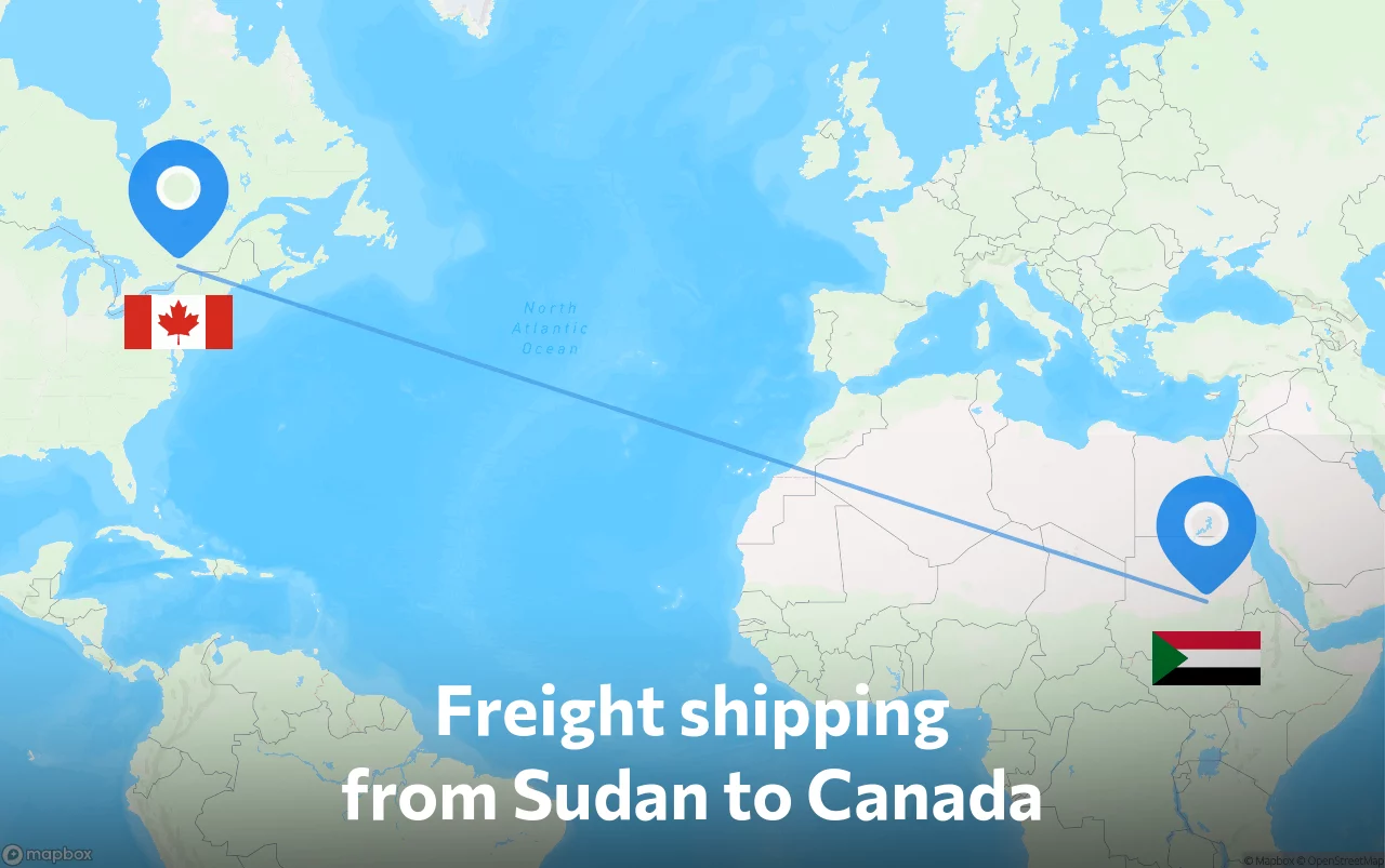 Shipping route from Sudan to Canada