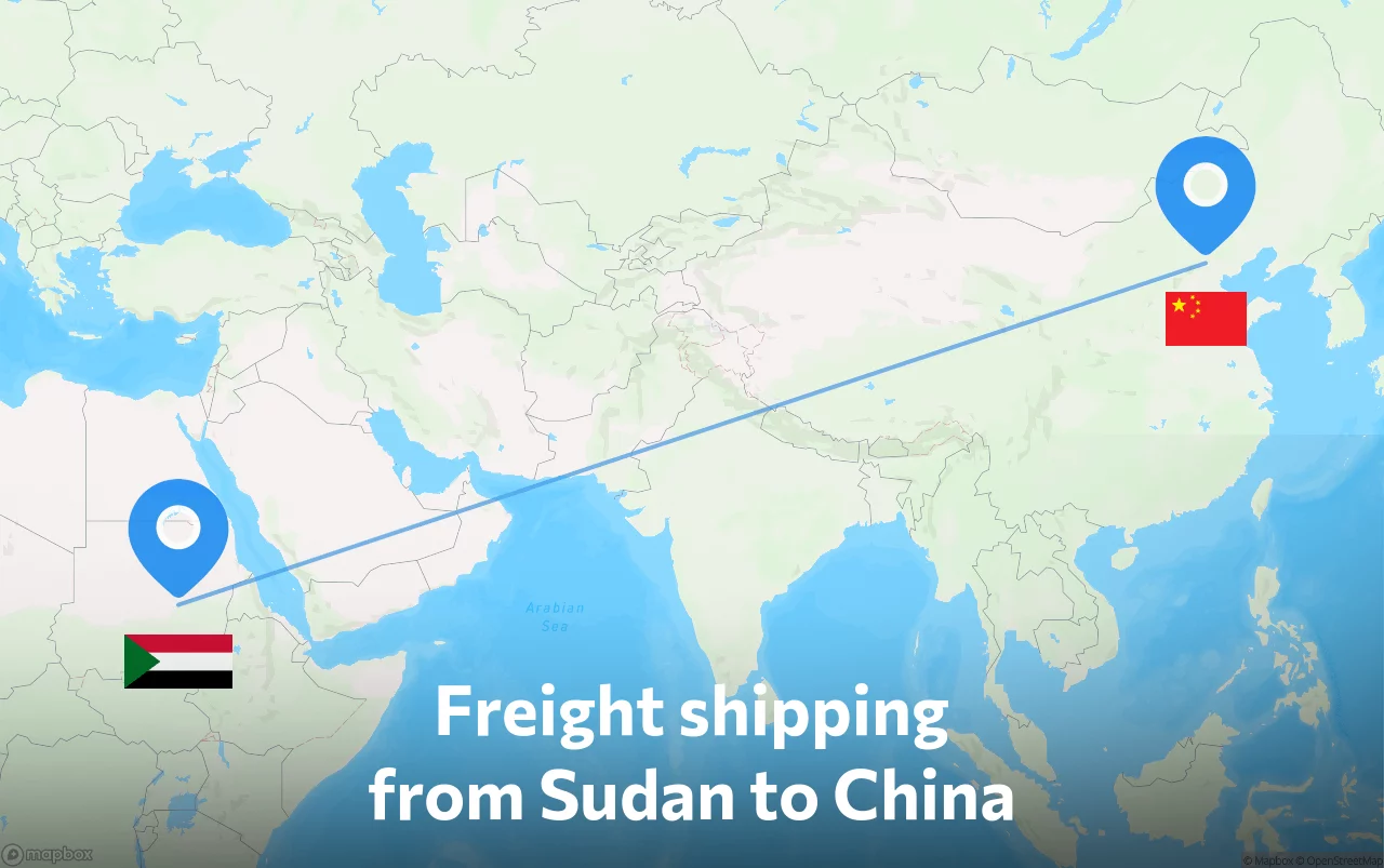 Shipping route from Sudan to China