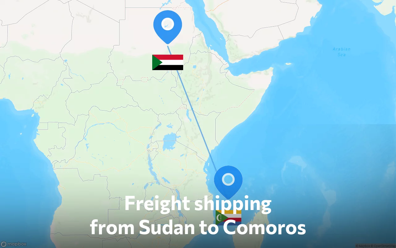 Shipping route from Sudan to Comoros
