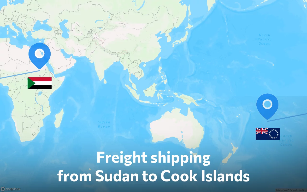 Shipping route from Sudan to Cook Islands