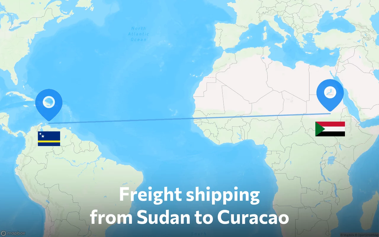 Shipping route from Sudan to Curacao