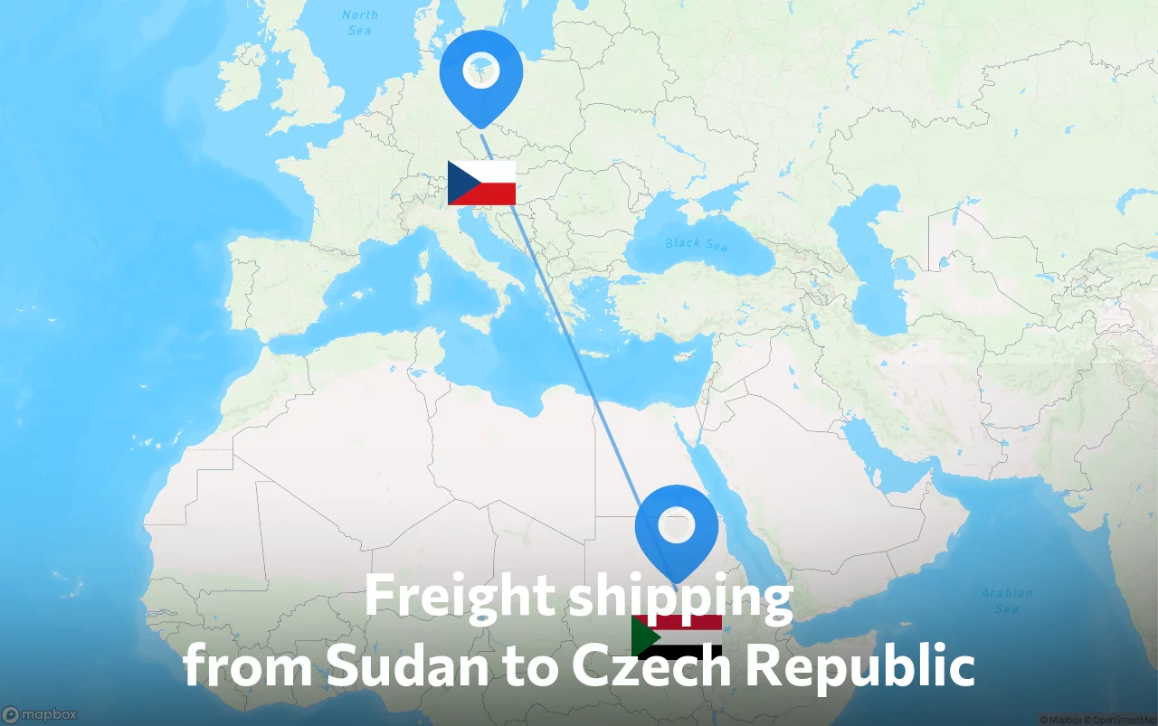 Shipping route from Sudan to Czech Republic