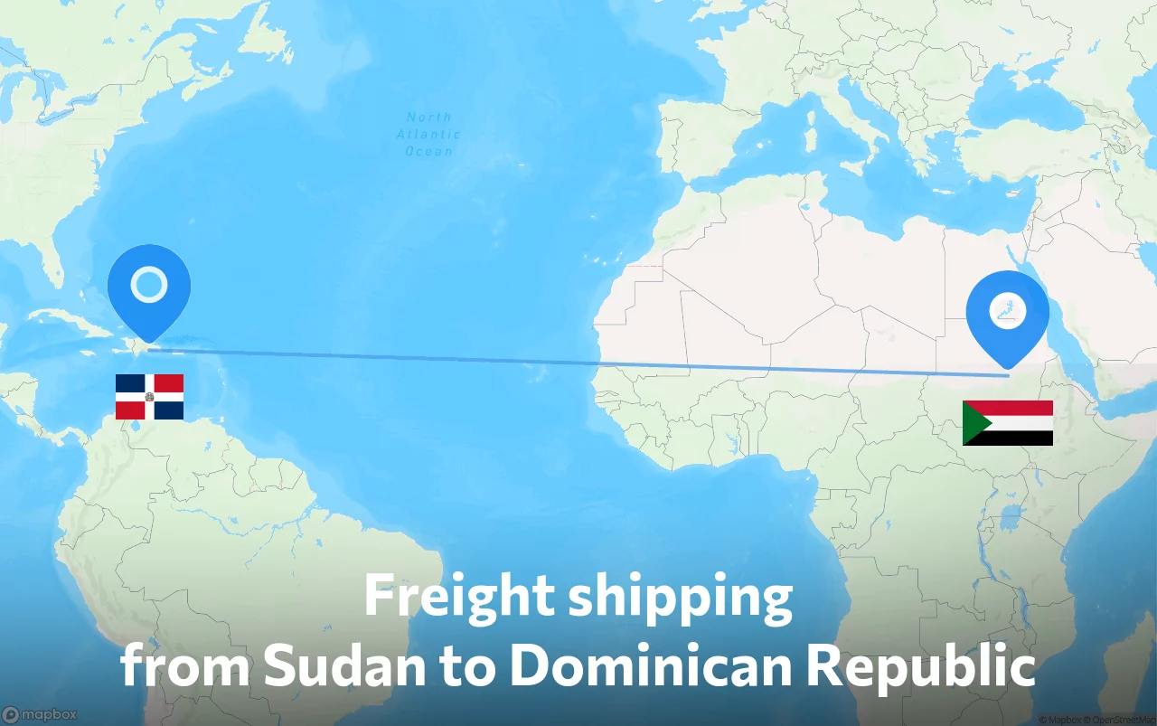 Shipping route from Sudan to Dominican Republic