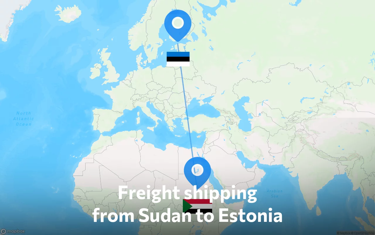 Shipping route from Sudan to Estonia