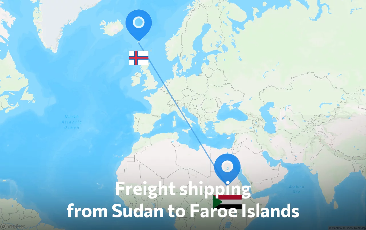 Shipping route from Sudan to Faroe Islands