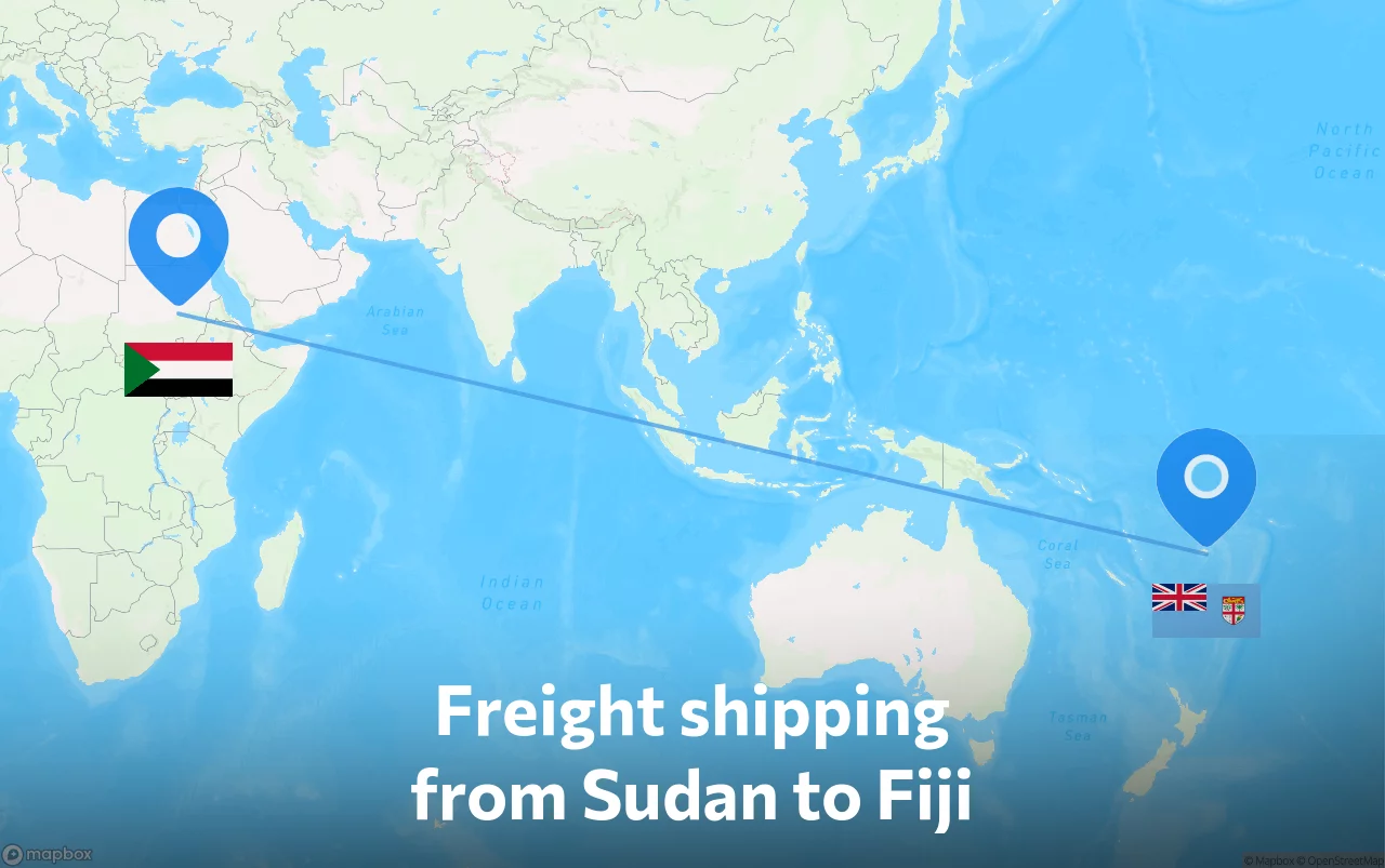 Shipping route from Sudan to Fiji