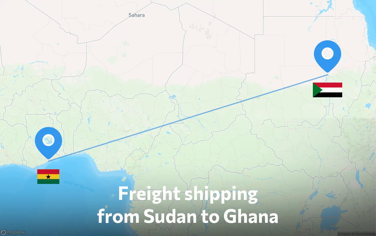 Shipping route from Sudan to Ghana