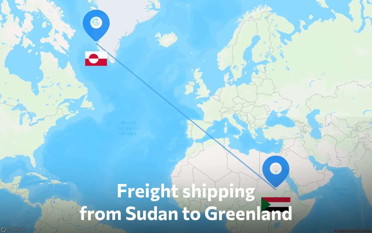 Shipping route from Sudan to Greenland