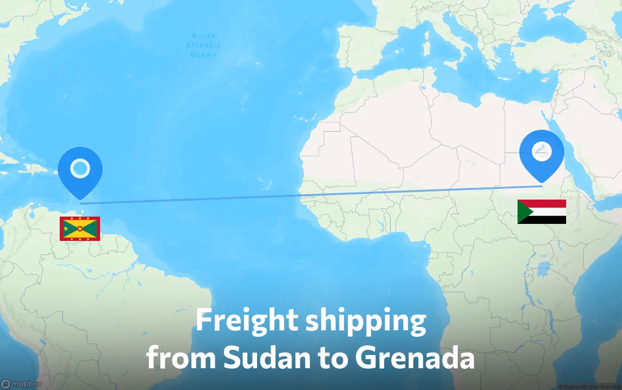 Shipping route from Sudan to Grenada