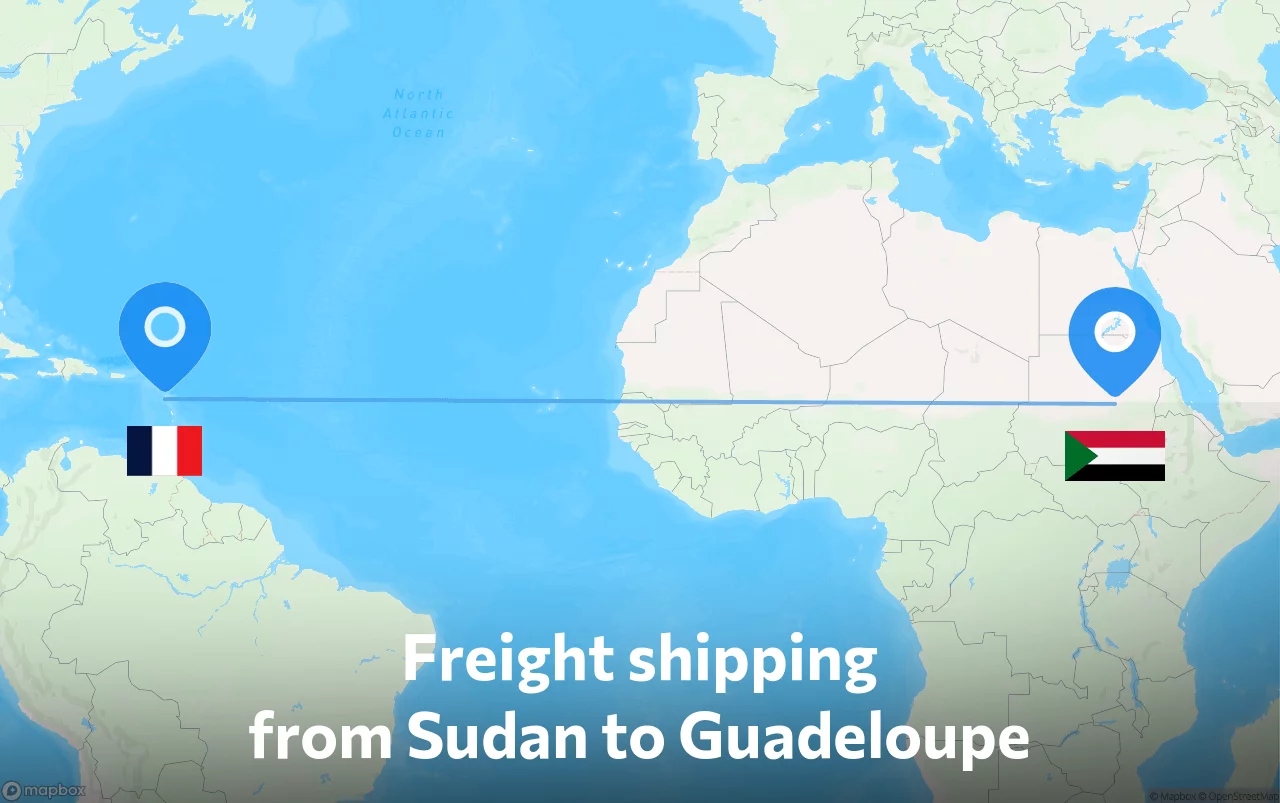 Shipping route from Sudan to Guadeloupe