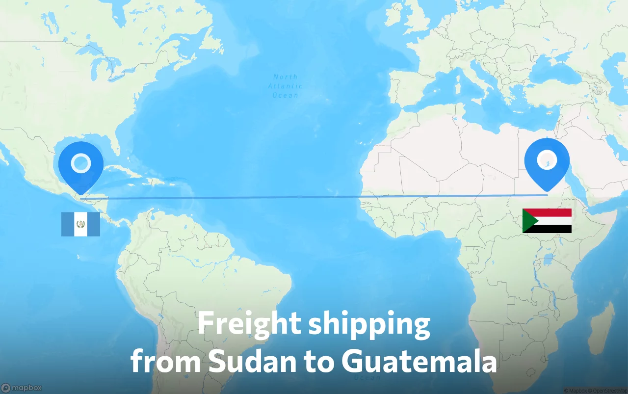 Shipping route from Sudan to Guatemala
