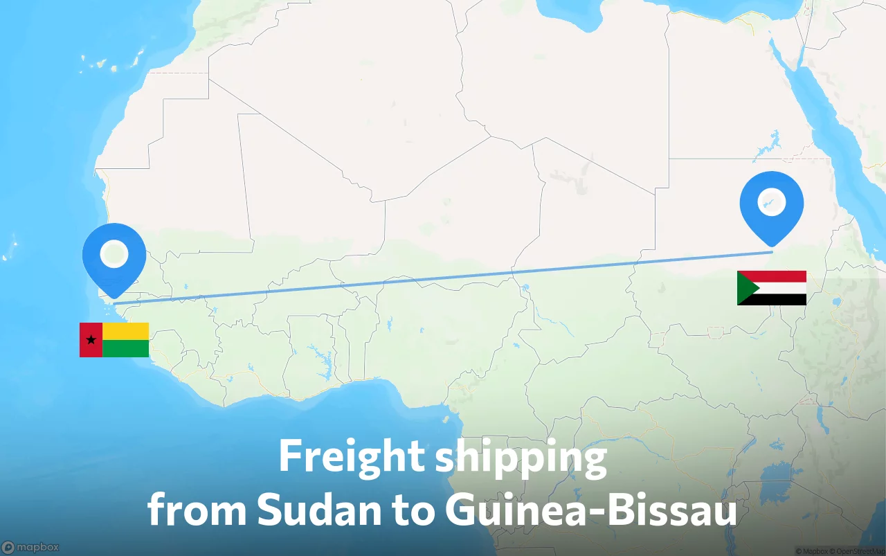 Shipping route from Sudan to Guinea-Bissau