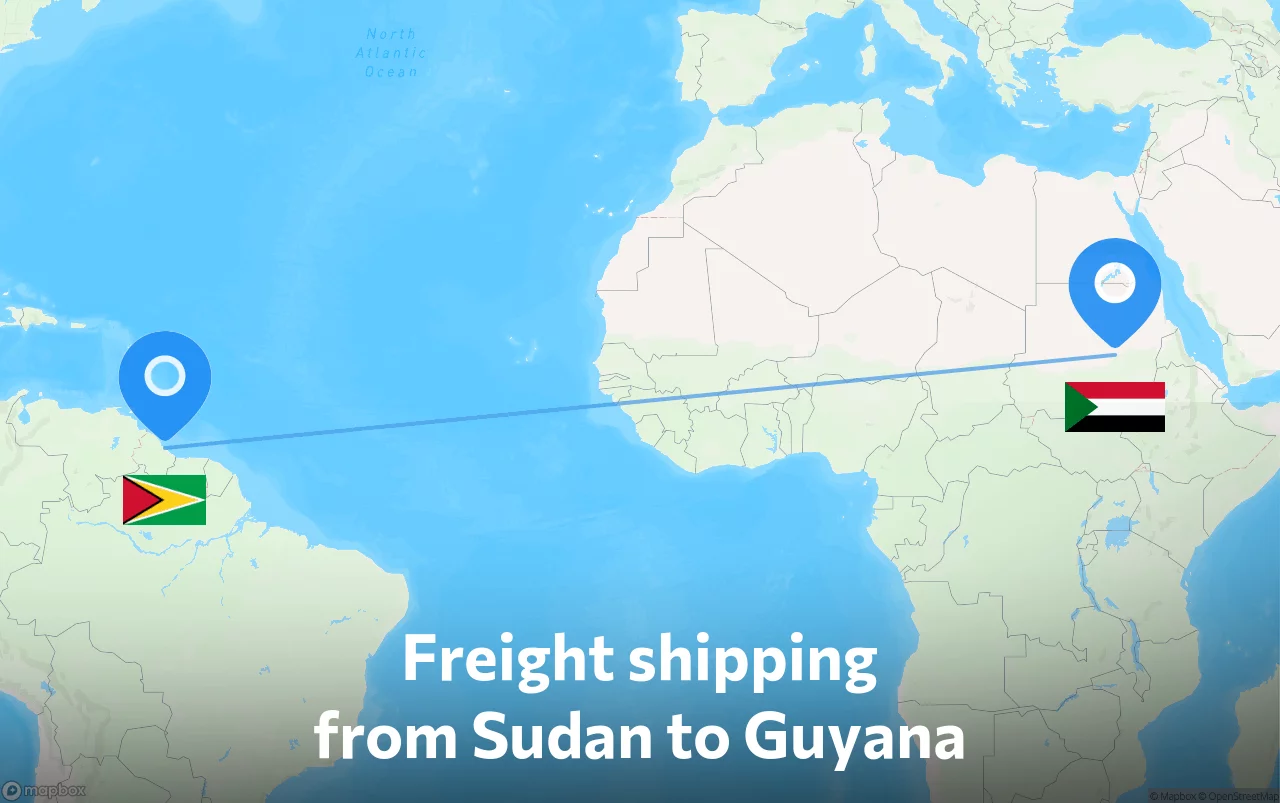 Shipping route from Sudan to Guyana