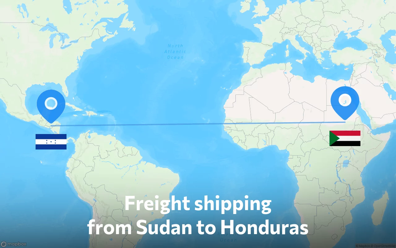 Shipping route from Sudan to Honduras