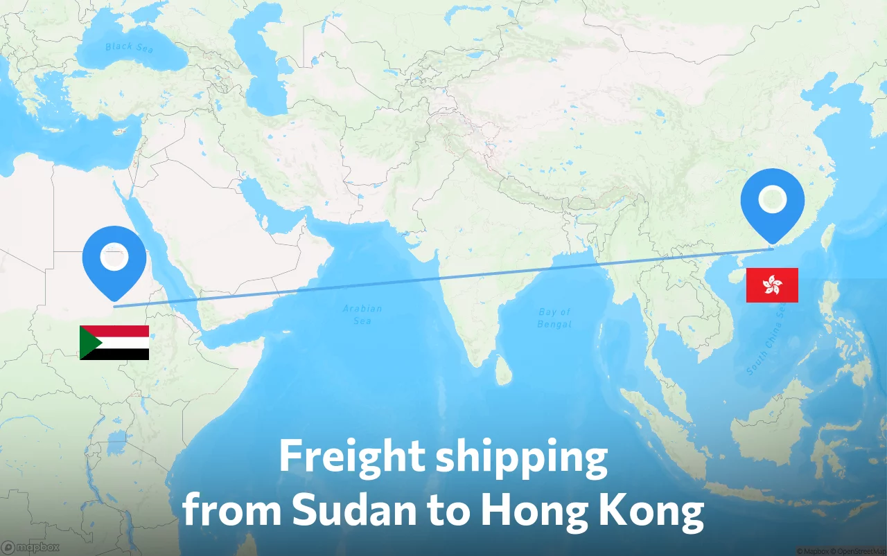 Shipping route from Sudan to Hong Kong