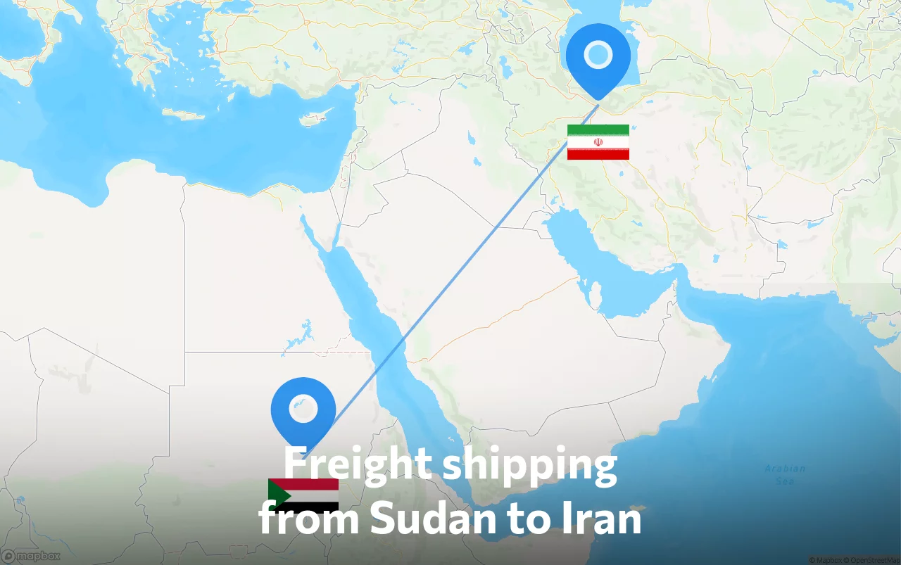 Shipping route from Sudan to Iran