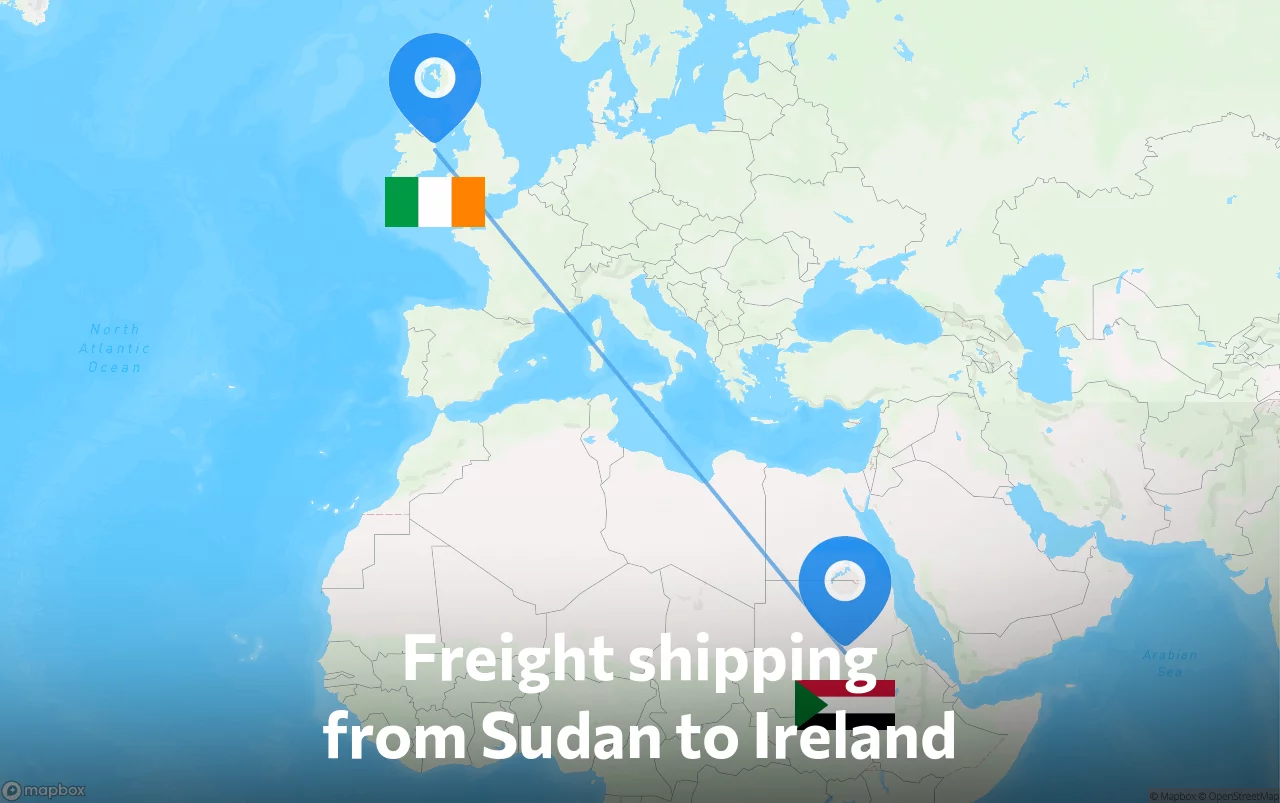 Shipping route from Sudan to Ireland