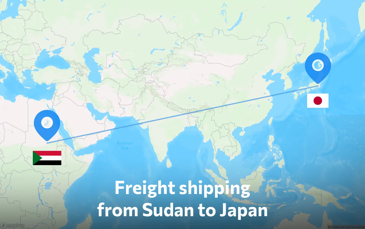 Shipping route from Sudan to Japan