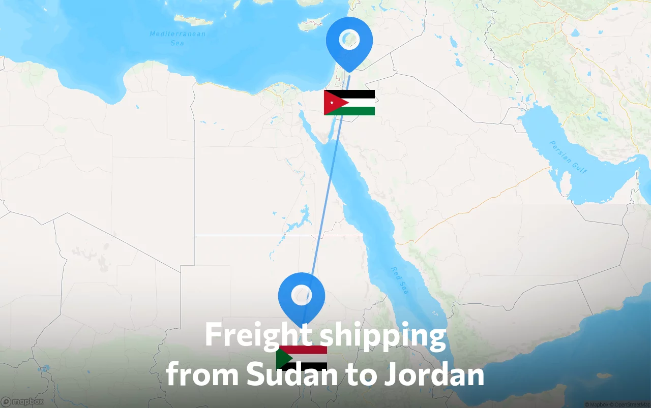 Shipping route from Sudan to Jordan